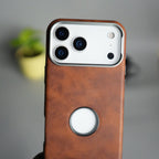 iPhone 17 Pro Max PU Leather Logo Cut MagSafe Case | Metal Camera Frame with Premium Finish