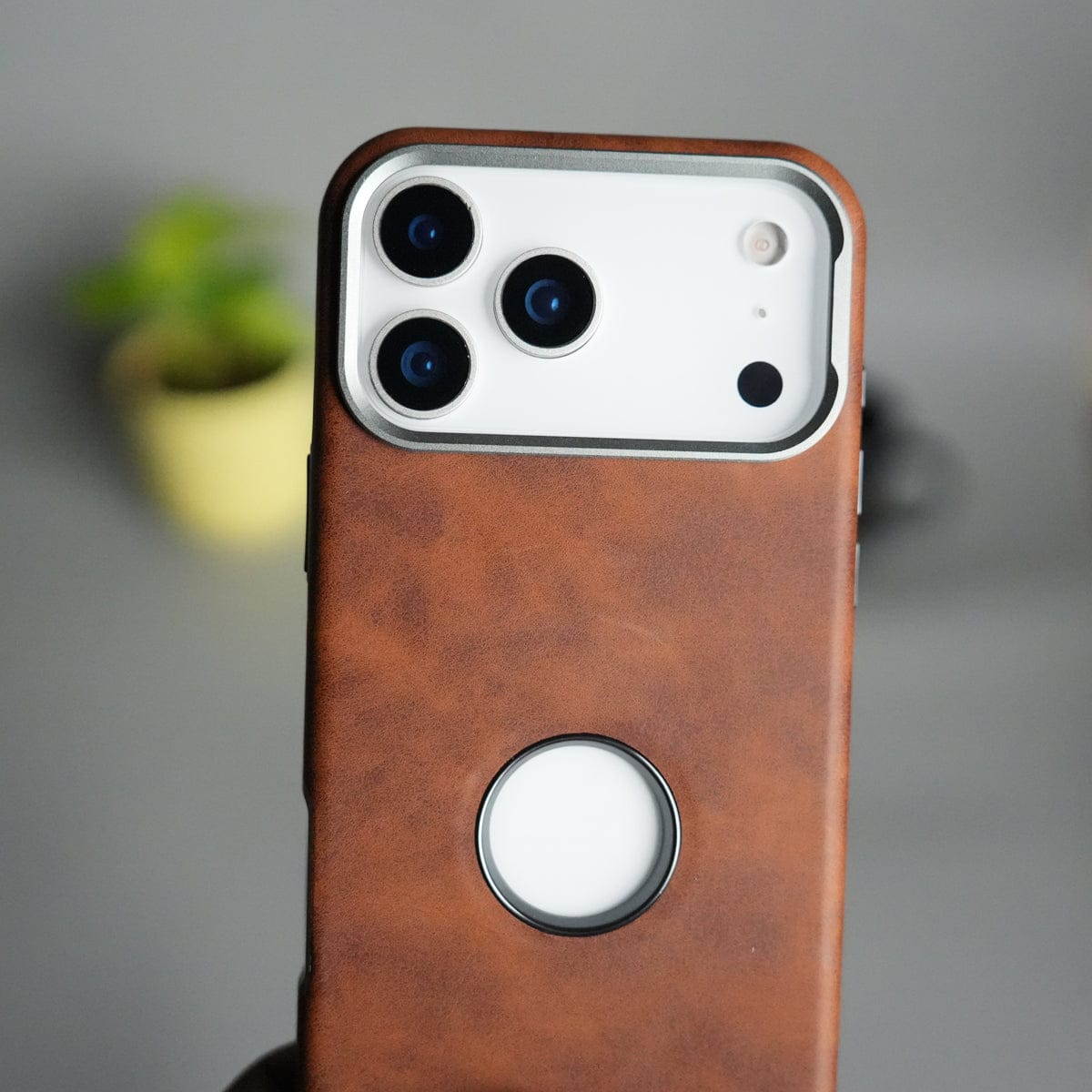 iPhone 17 Pro Max PU Leather Logo Cut MagSafe Case | Metal Camera Frame with Premium Finish
