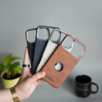 iPhone 17 Pro Max PU Leather Logo Cut MagSafe Case | Metal Camera Frame with Premium Finish