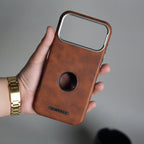 iPhone 17 Pro Max PU Leather Logo Cut MagSafe Case | Metal Camera Frame with Premium Finish