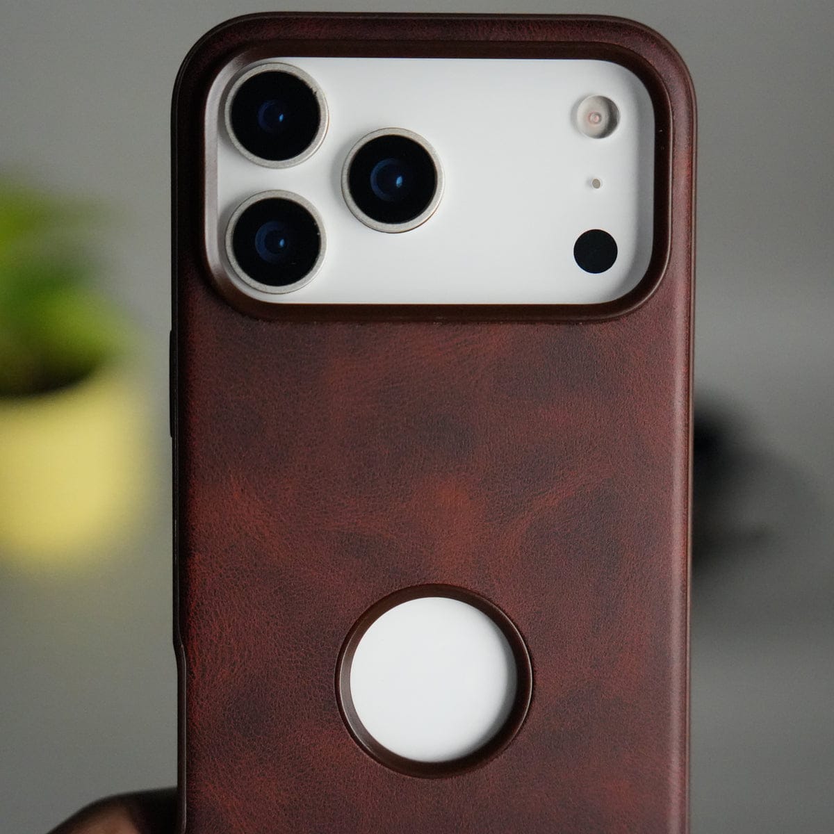 iPhone 17 Pro Max PU Leather Logo Cut Plain Case Premium Finish Cover
