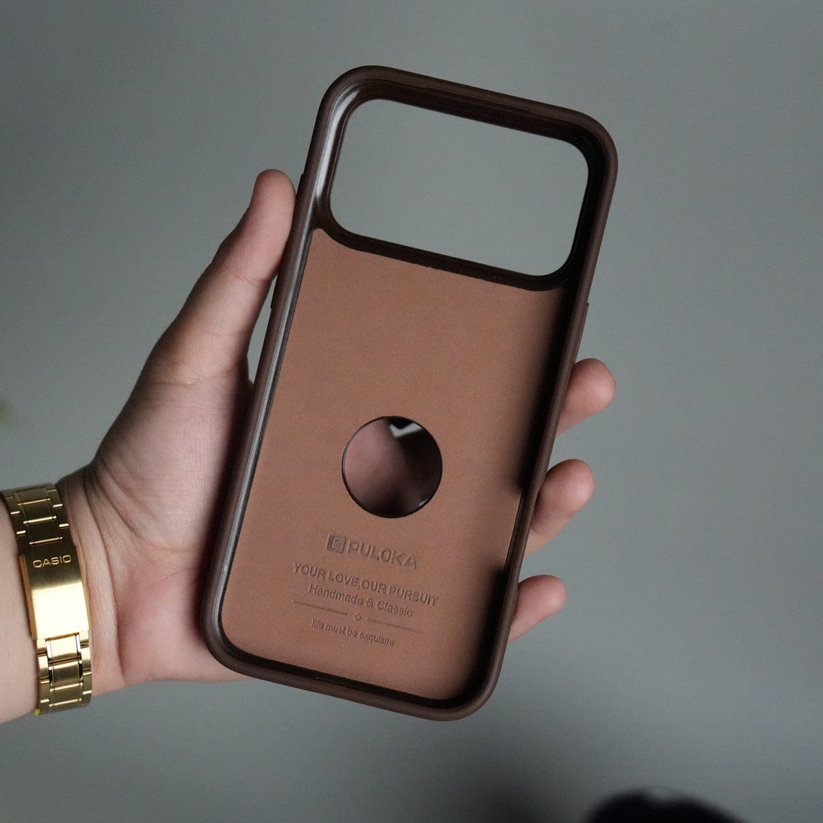 iPhone 17 Pro Max PU Leather Logo Cut Plain Case Premium Finish Cover