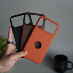 iPhone 17 Pro Max PU Leather Logo Cut Plain Case Premium Finish Cover