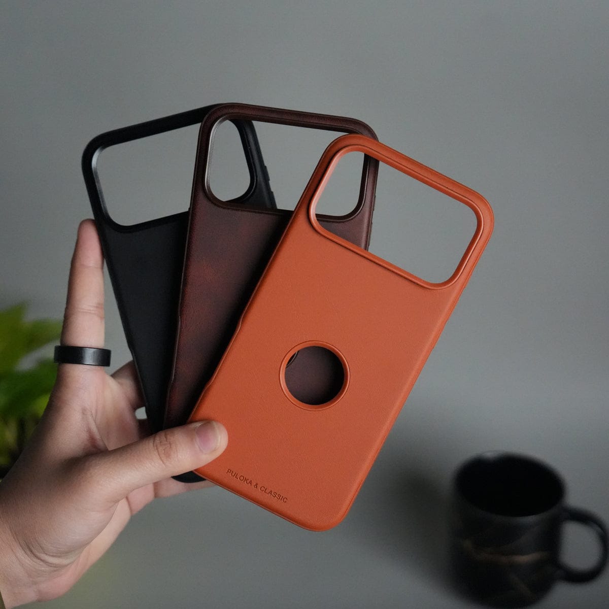 iPhone 17 Pro Max PU Leather Logo Cut Plain Case Premium Finish Cover