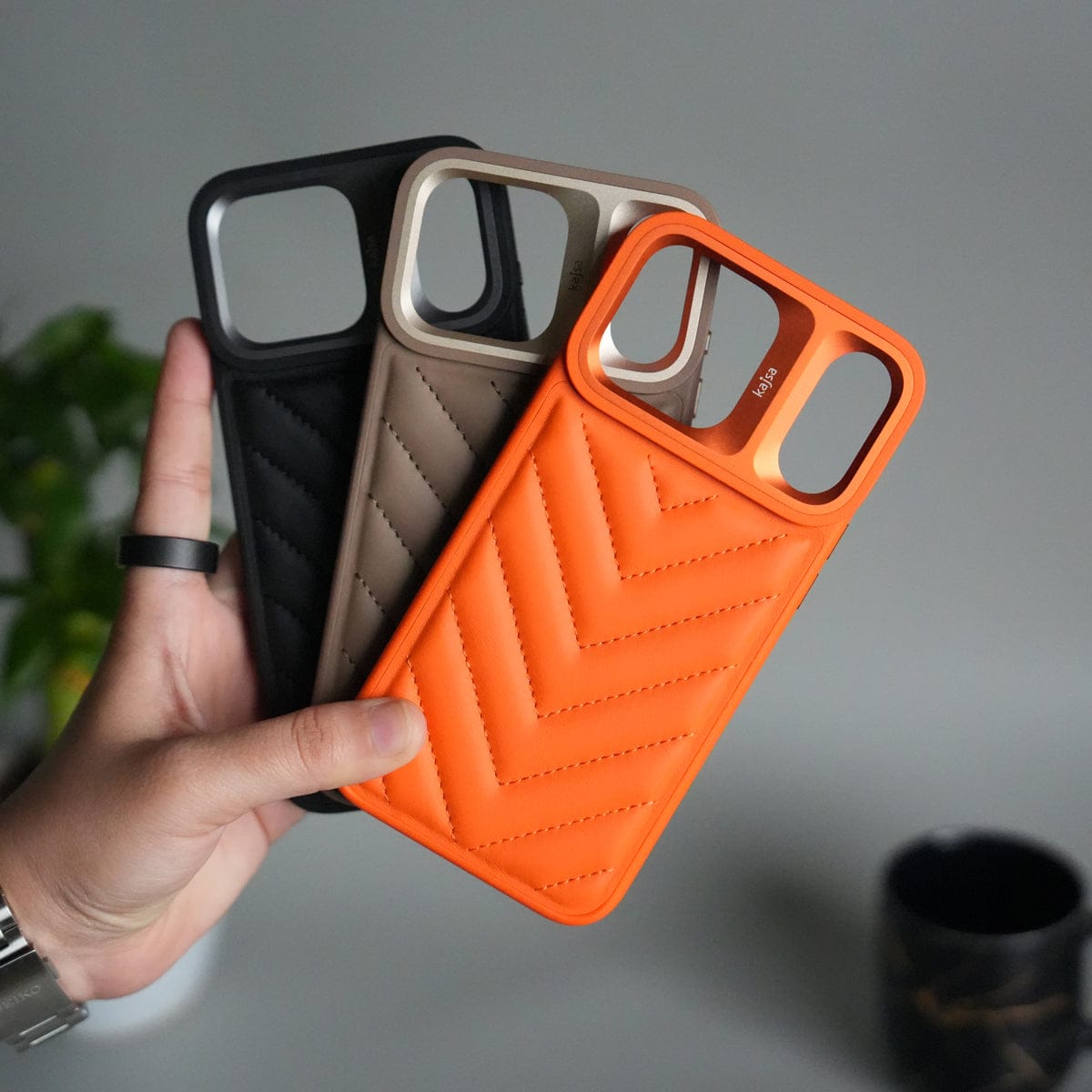 iPhone 17 Pro Max PUFF Leather Metallic Camera Frame Case Cover