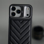 iPhone 17 Pro Max PUFF Leather Metallic Camera Frame Case Cover