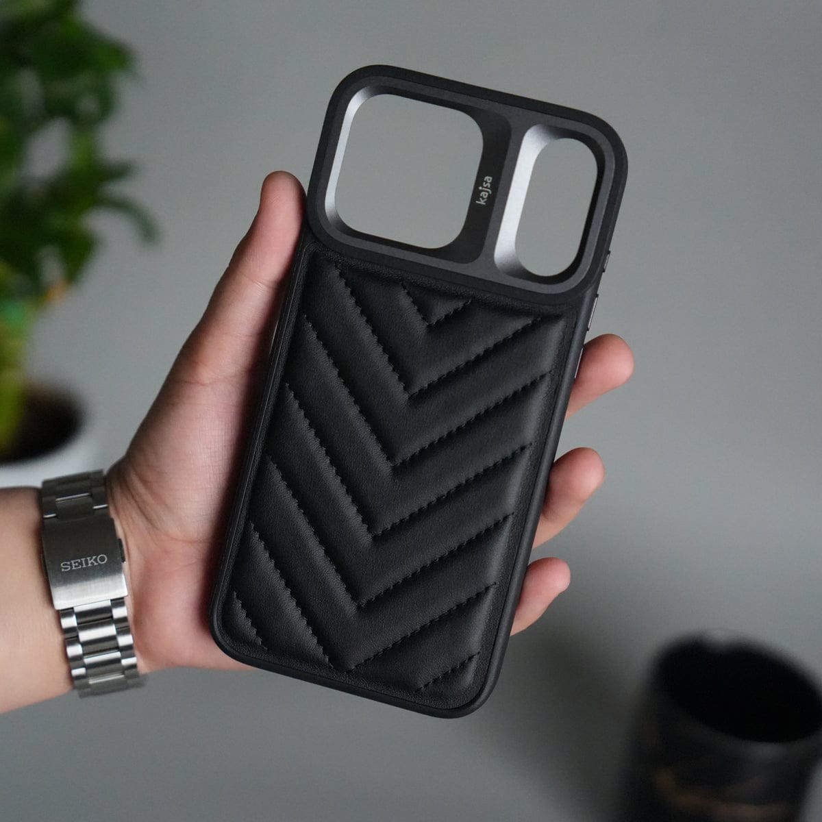 iPhone 17 Pro Max PUFF Leather Metallic Camera Frame Case Cover