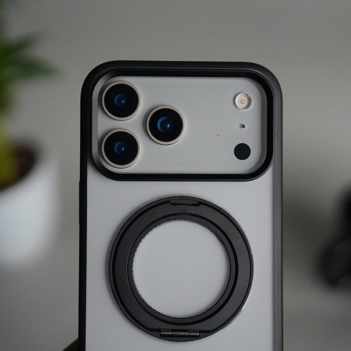 iPhone 17 Pro Max Transparent Magnetic Ring Case | Frosted Shockproof Kickstand Cover