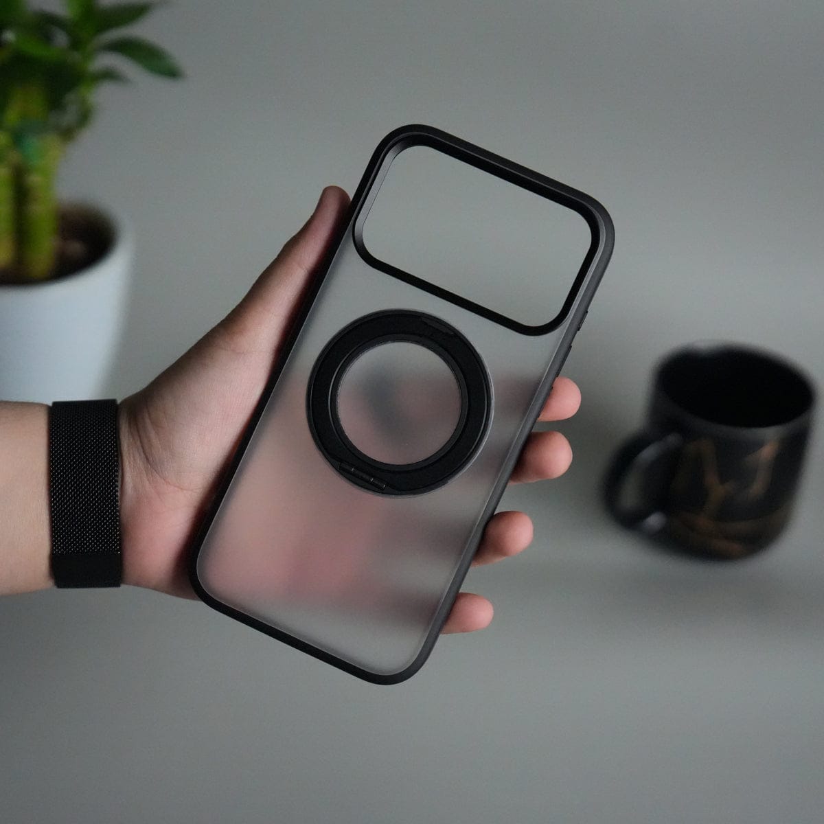 iPhone 17 Pro Max Transparent Magnetic Ring Case | Frosted Shockproof Kickstand Cover