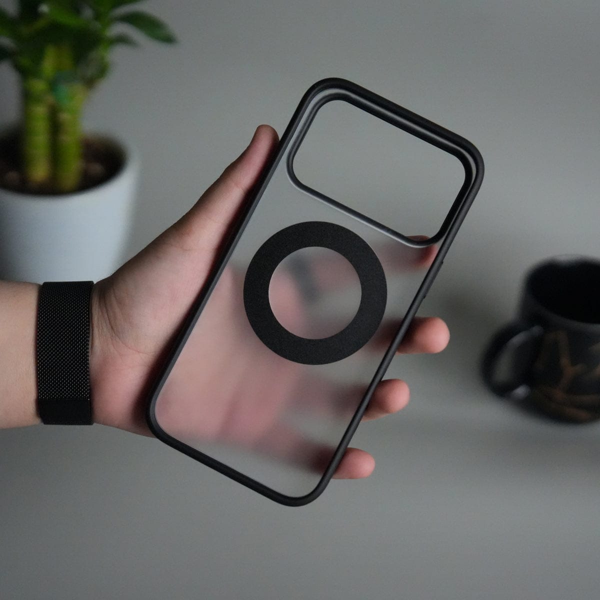 iPhone 17 Pro Max Transparent Magnetic Ring Case | Frosted Shockproof Kickstand Cover