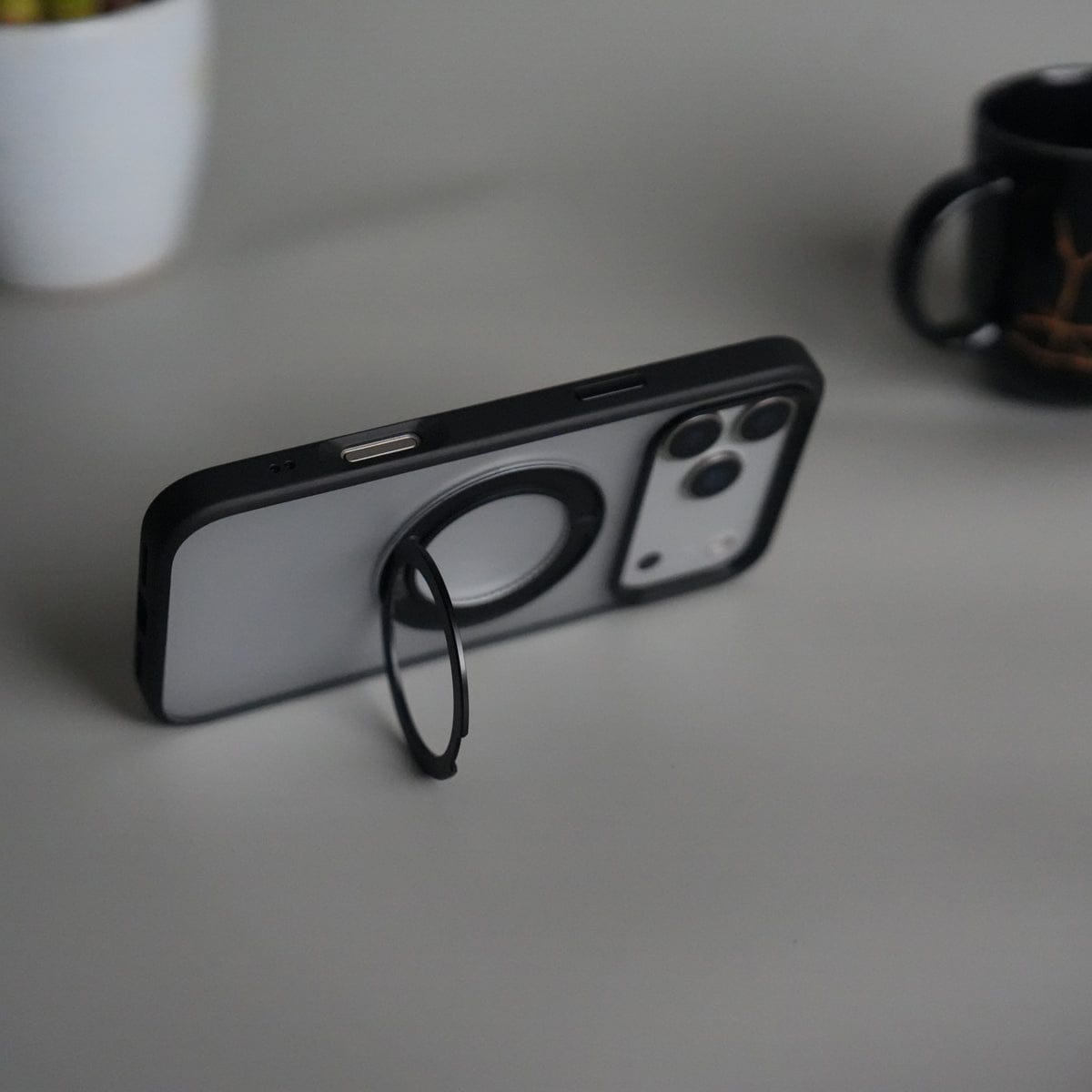 iPhone 17 Pro Max Transparent Magnetic Ring Case | Frosted Shockproof Kickstand Cover