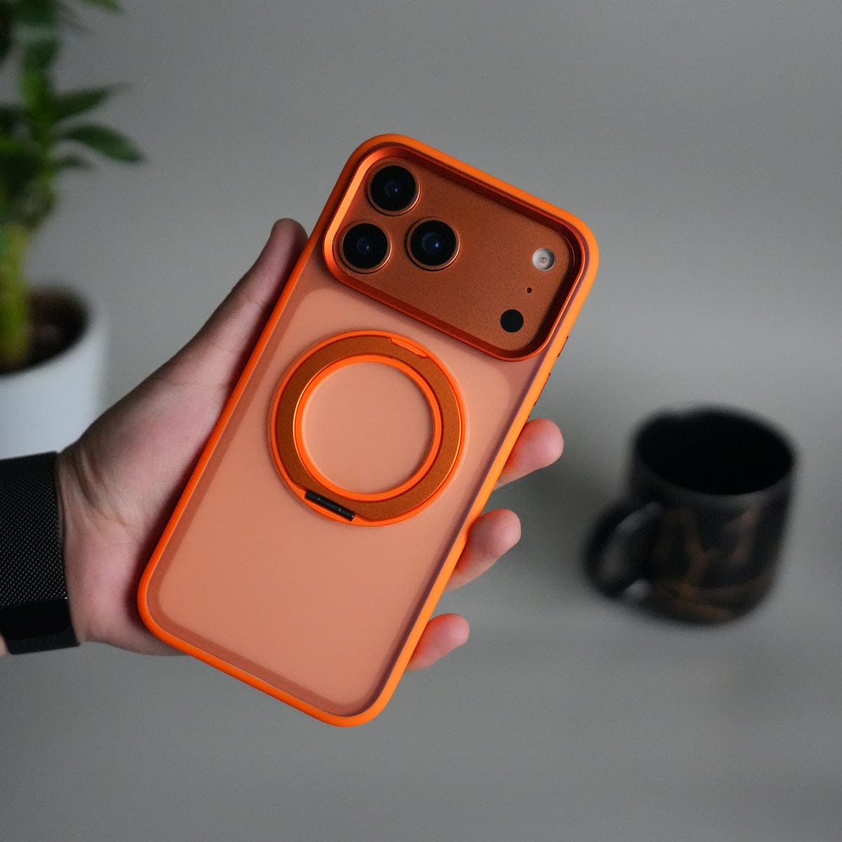 iPhone 17 Pro Max Transparent Magnetic Ring Case | Frosted Shockproof Kickstand Cover