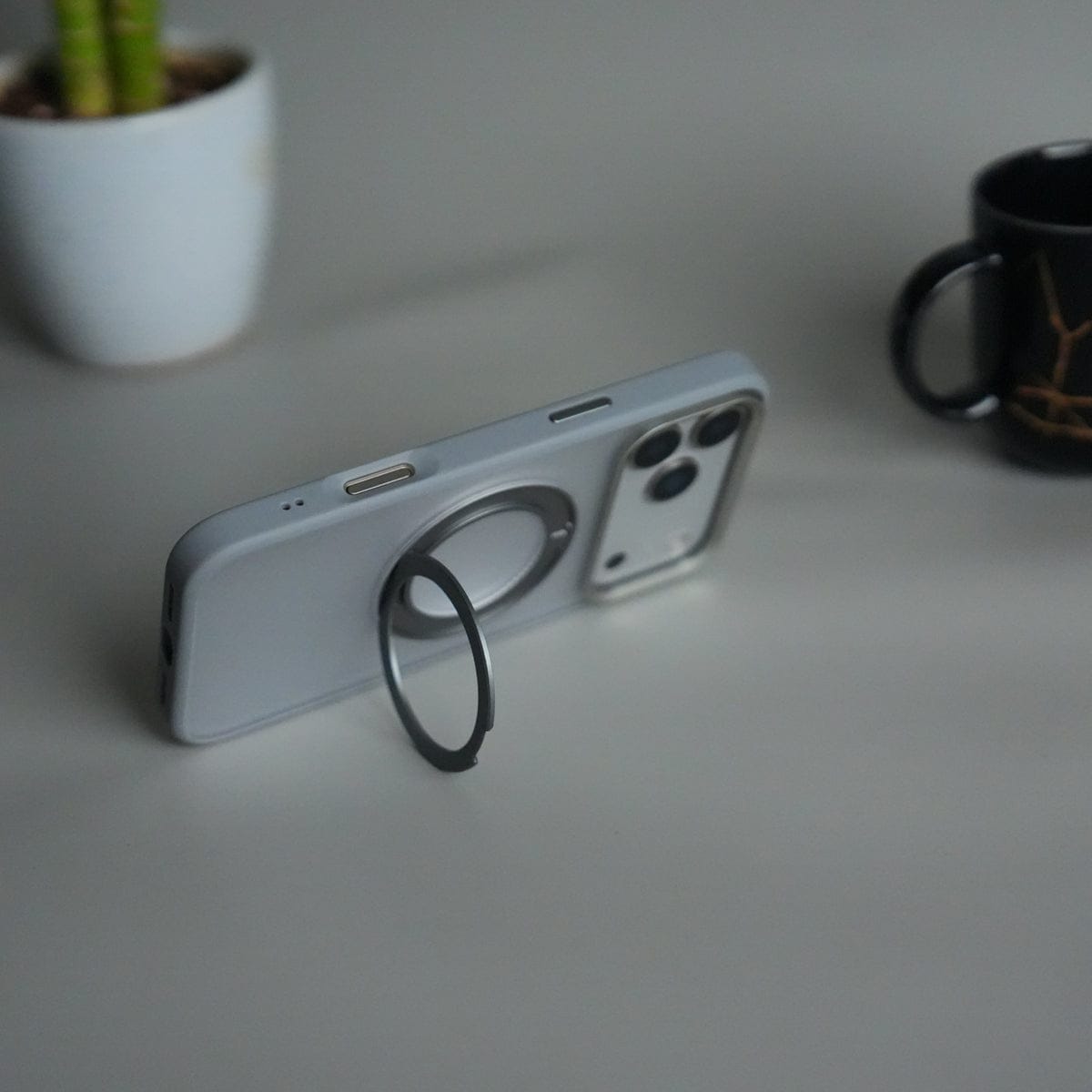 iPhone 17 Pro Max Transparent Magnetic Ring Case | Frosted Shockproof Kickstand Cover