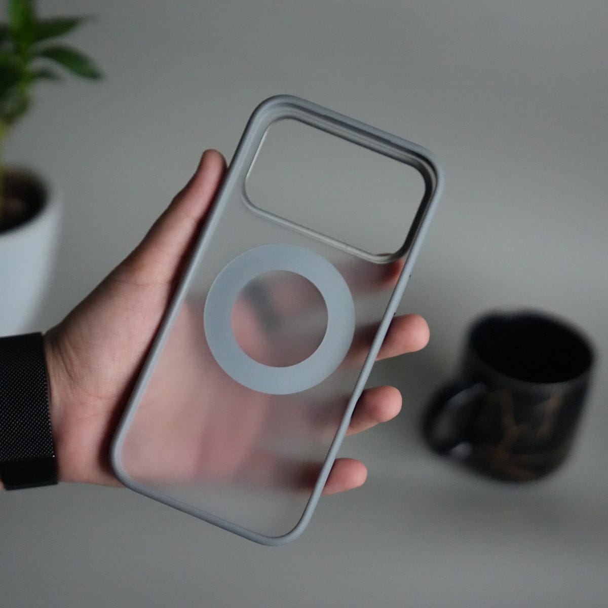 iPhone 17 Pro Max Transparent Magnetic Ring Case | Frosted Shockproof Kickstand Cover