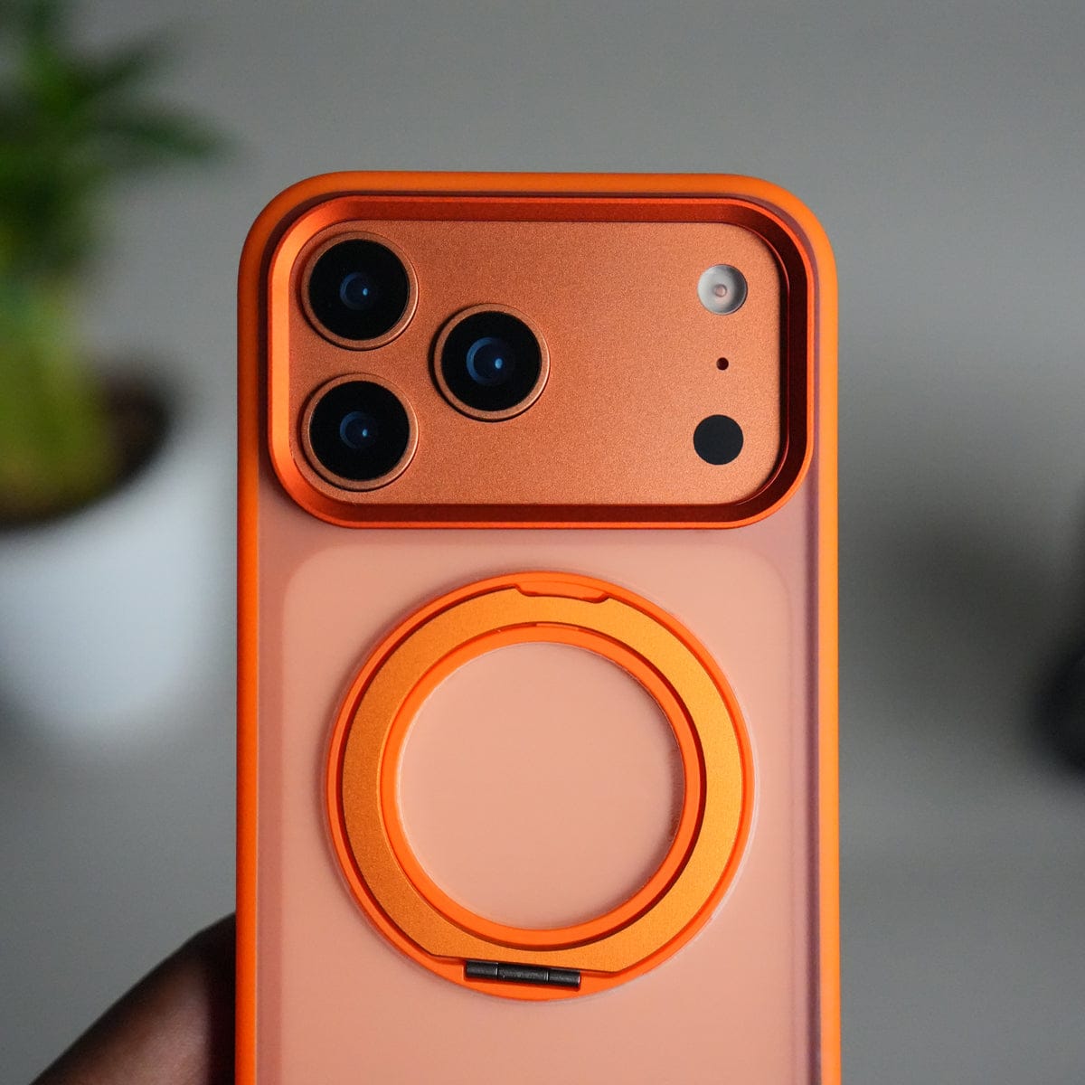 iPhone 17 Pro Max Transparent Magnetic Ring Case | Frosted Shockproof Kickstand Cover