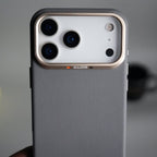 iPhone 17 Pro Max PU Leather Case with Metal Camera Frame