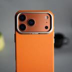 iPhone 17 Pro Max PU Leather Case with Metal Camera Frame