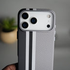 iPhone 17 Series Carbon Fiber Texture Aramid Design Hard Pc MagSafe Cover | Stripe Design