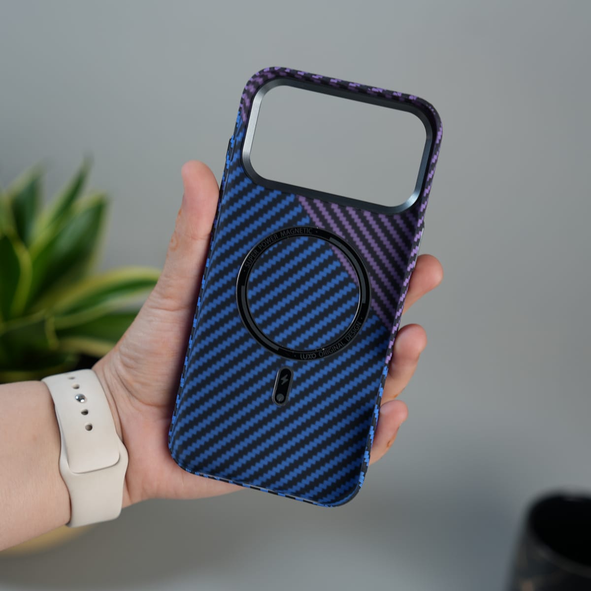 iPhone 17 Series Carbon Fiber Texture Design Hard Pc MagSafe Case Cover BluePurple Design