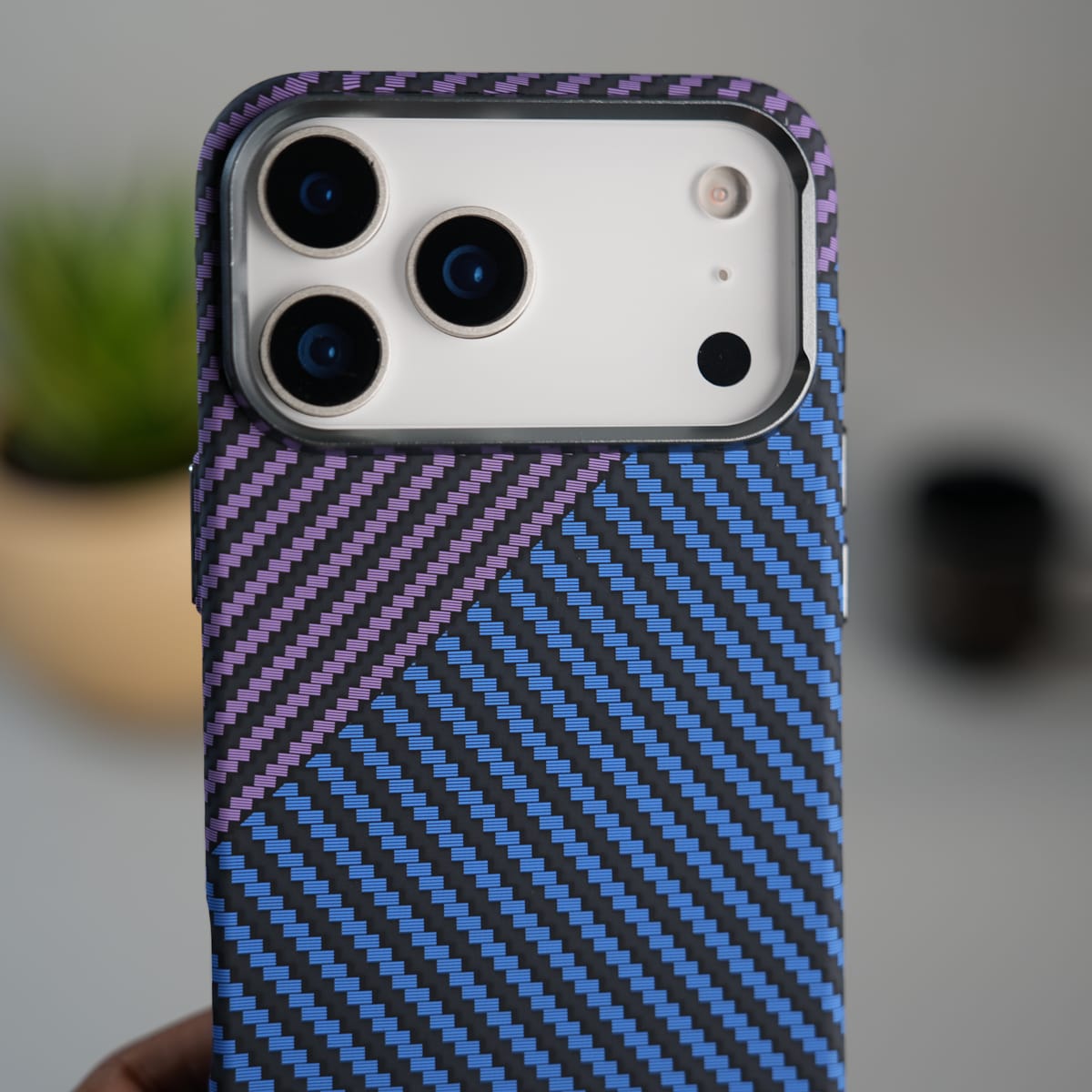 iPhone 17 Series Carbon Fiber Texture Design Hard Pc MagSafe Case Cover BluePurple Design