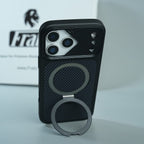 iPhone 17 Series Carbon Fiber Texture Ring Stand Protective Case Cover
