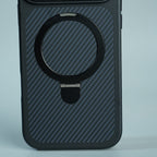 iPhone 17 Series Carbon Fiber Texture Ring Stand Protective Case Cover