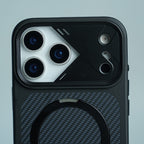 iPhone 17 Series Carbon Fiber Texture Ring Stand Protective Case Cover