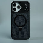 iPhone 17 Series Carbon Fiber Texture Ring Stand Protective Case Cover