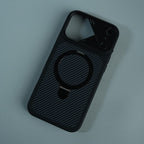 iPhone 17 Series Carbon Fiber Texture Ring Stand Protective Case Cover