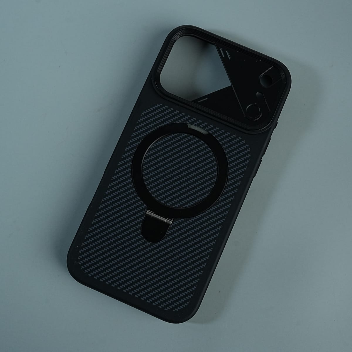 iPhone 17 Series Carbon Fiber Texture Ring Stand Protective Case Cover