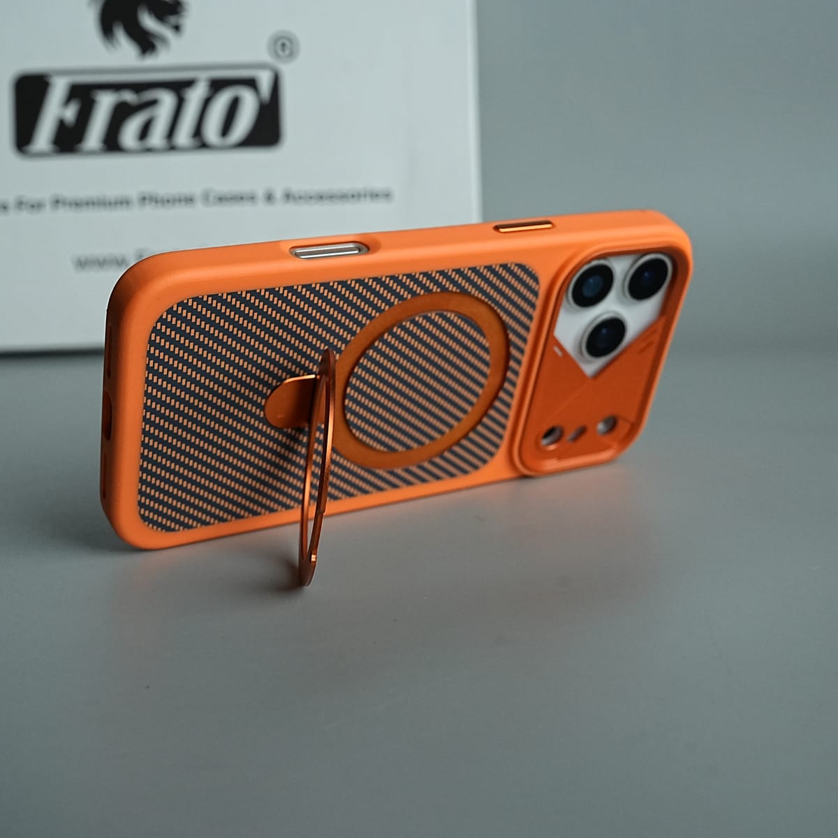 iPhone 17 Series Carbon Fiber Texture Ring Stand Protective Case Cover