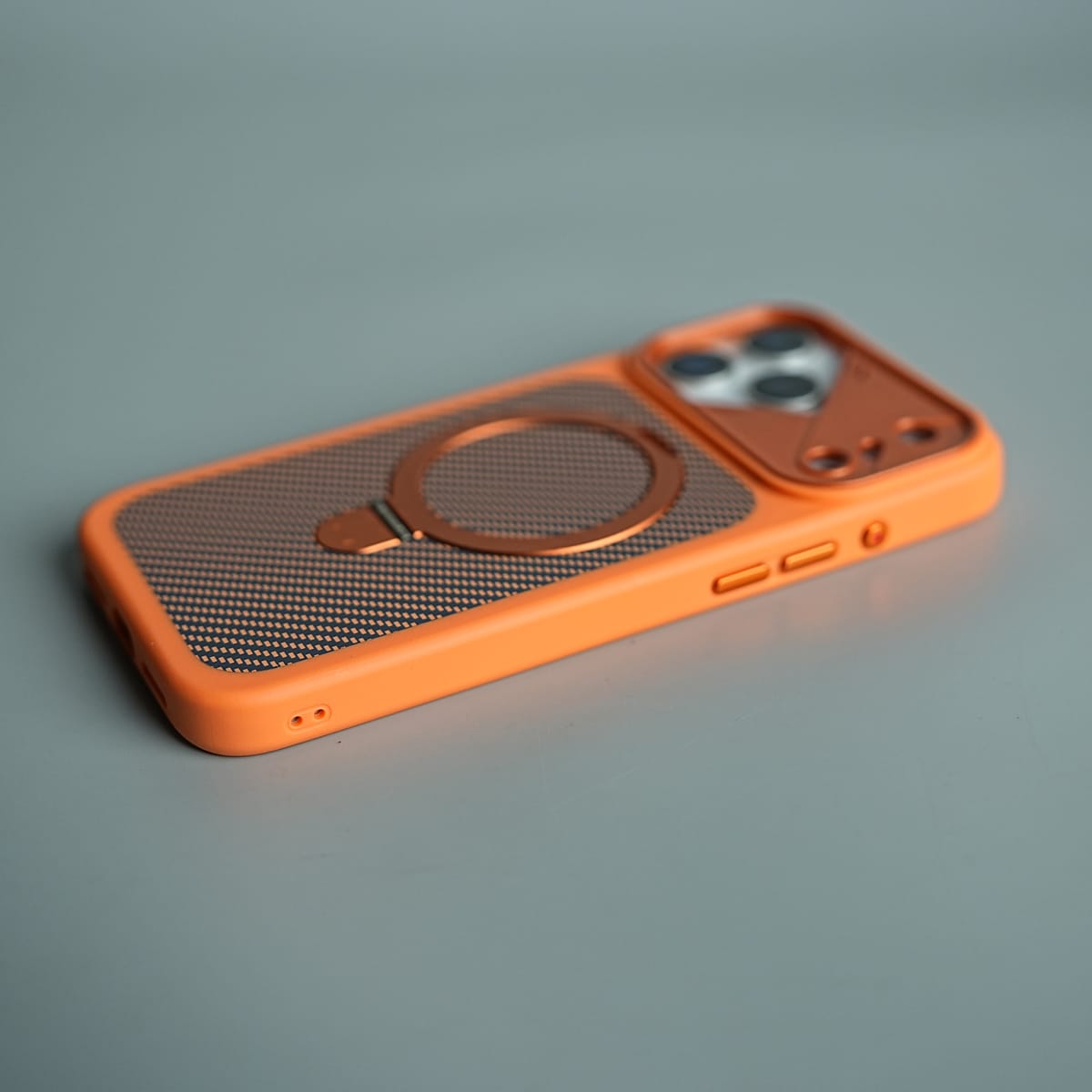 iPhone 17 Series Carbon Fiber Texture Ring Stand Protective Case Cover