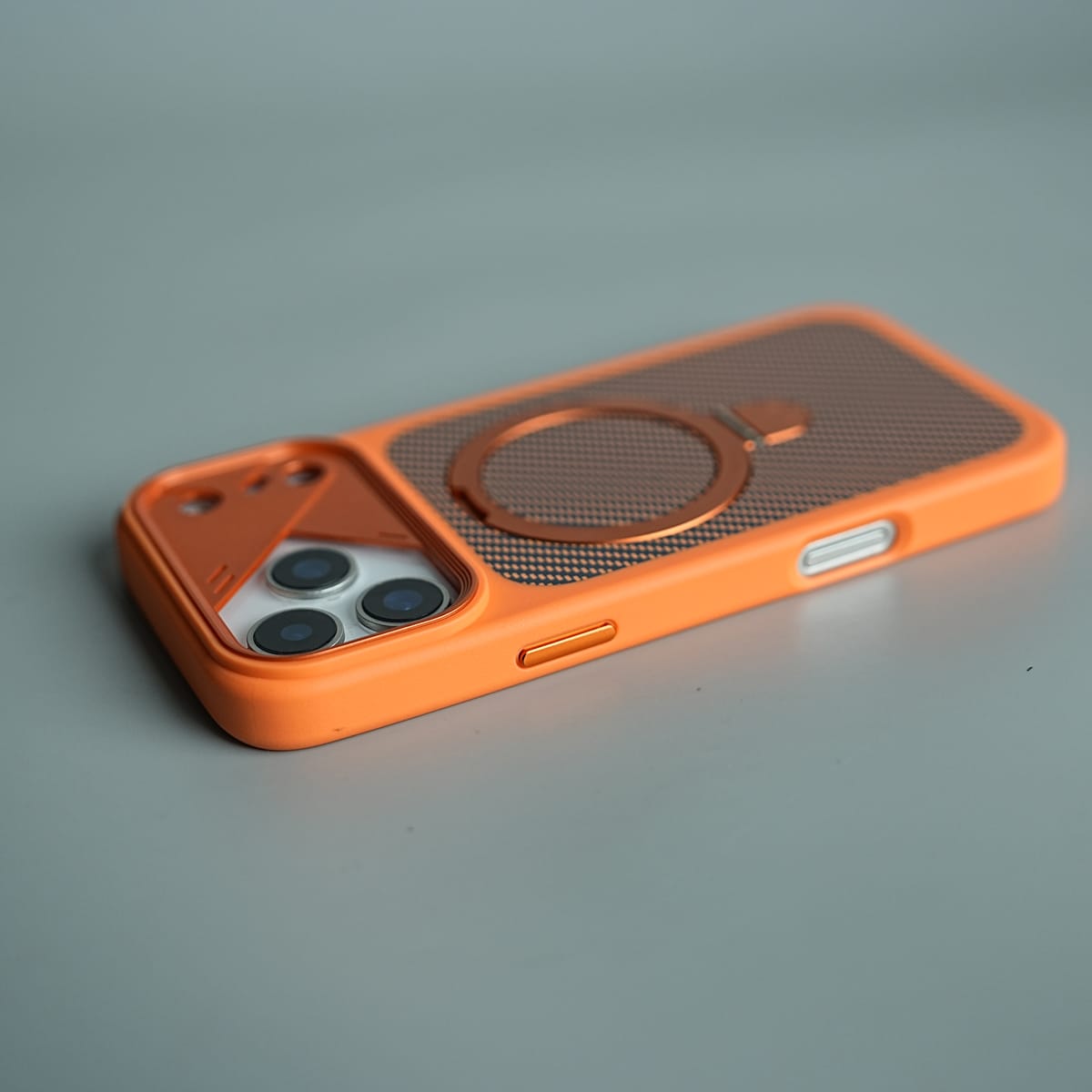 iPhone 17 Series Carbon Fiber Texture Ring Stand Protective Case Cover