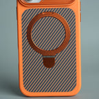 iPhone 17 Series Carbon Fiber Texture Ring Stand Protective Case Cover