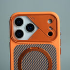 iPhone 17 Series Carbon Fiber Texture Ring Stand Protective Case Cover
