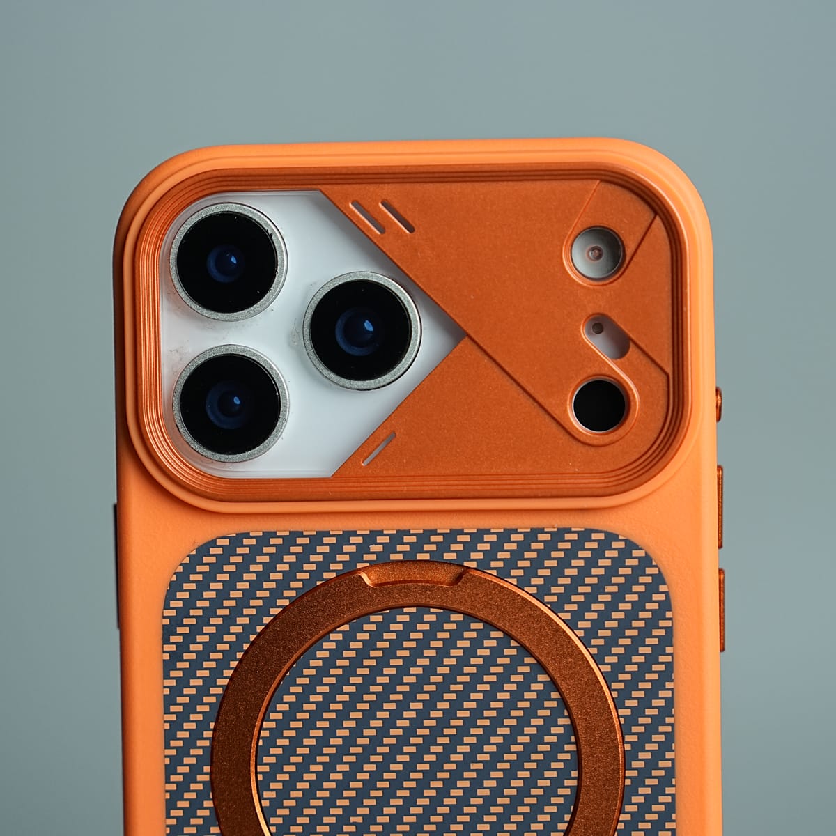 iPhone 17 Series Carbon Fiber Texture Ring Stand Protective Case Cover