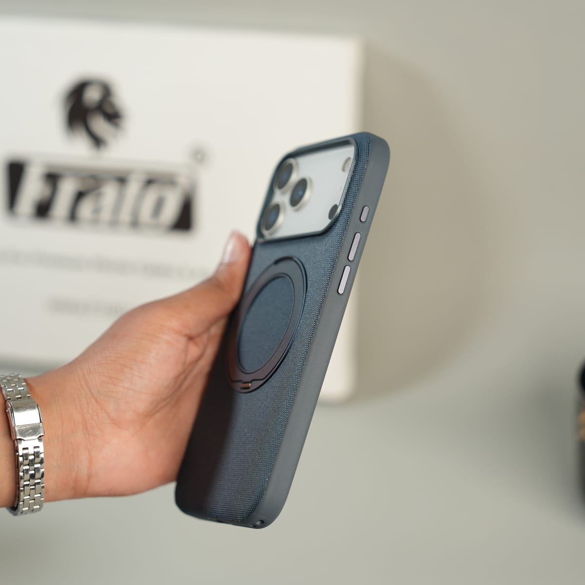 iPhone 17 Series Dotted Rotating Metal Stand Case