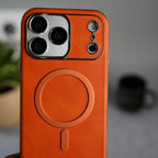 iPhone 17 Series Elegant Leather Finish Case Cover | Orange