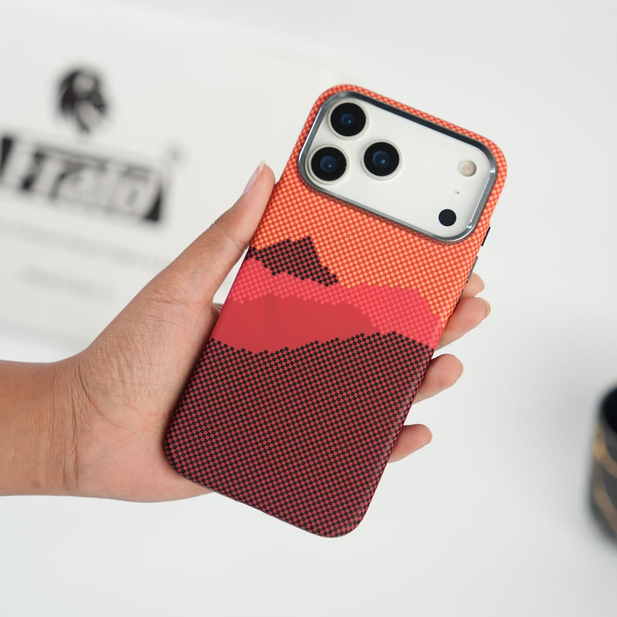 iPhone 17 Series Fiber Texture Case | Ultra Slim Hard Back Cover | Red Hill