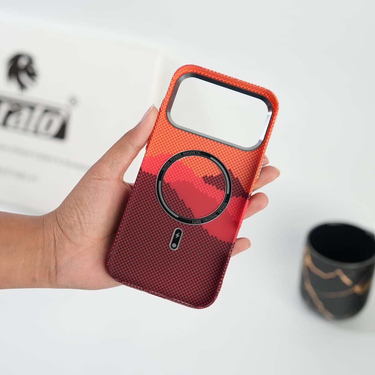 iPhone 17 Series Fiber Texture Case | Ultra Slim Hard Back Cover | Red Hill