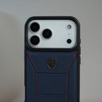iPhone 17 Series FR Stitched PU Leather Case Cover (Blue)