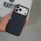 iPhone 17 Series FR Stitched PU Leather Case Cover (Blue)