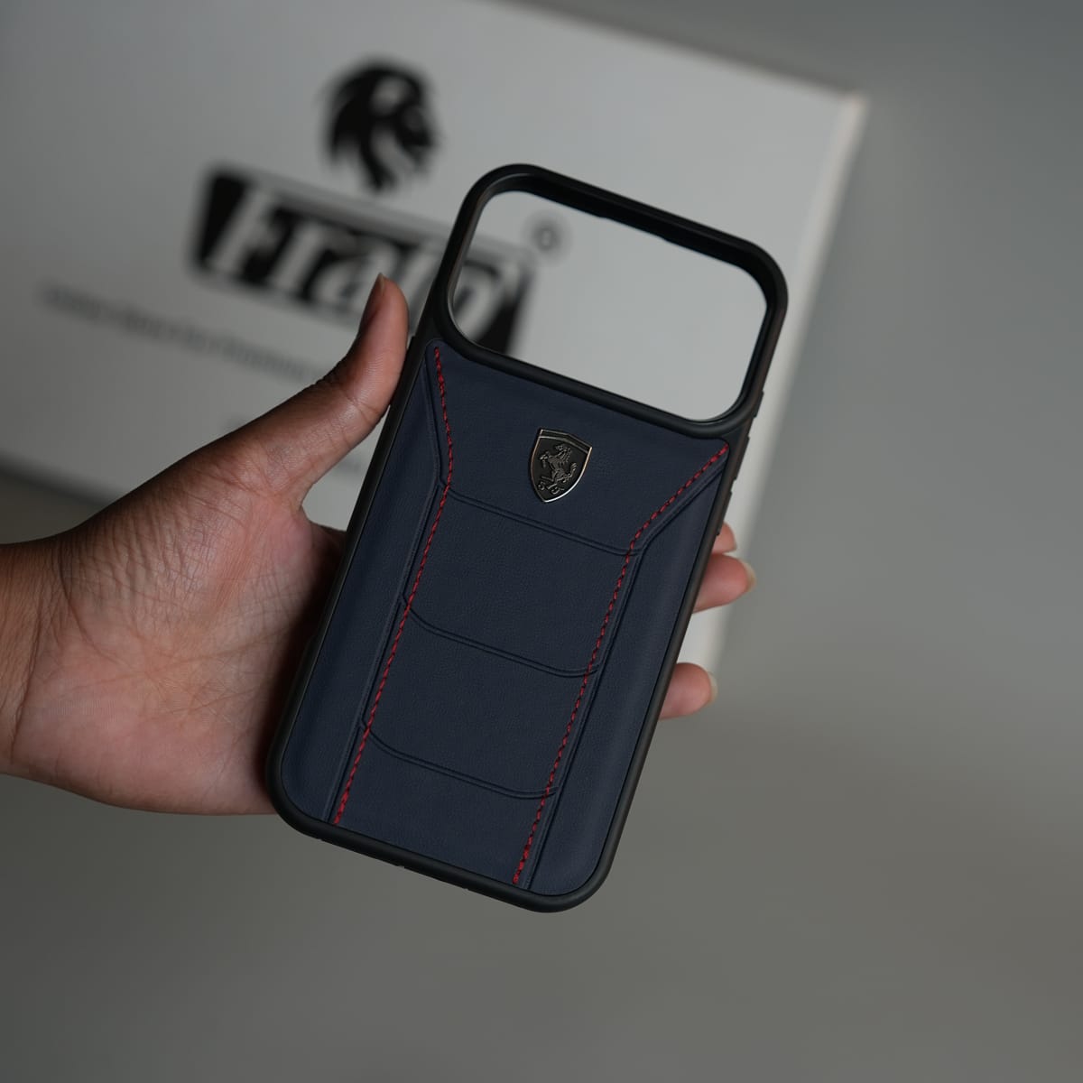 iPhone 17 Series FR Stitched PU Leather Case Cover (Blue)