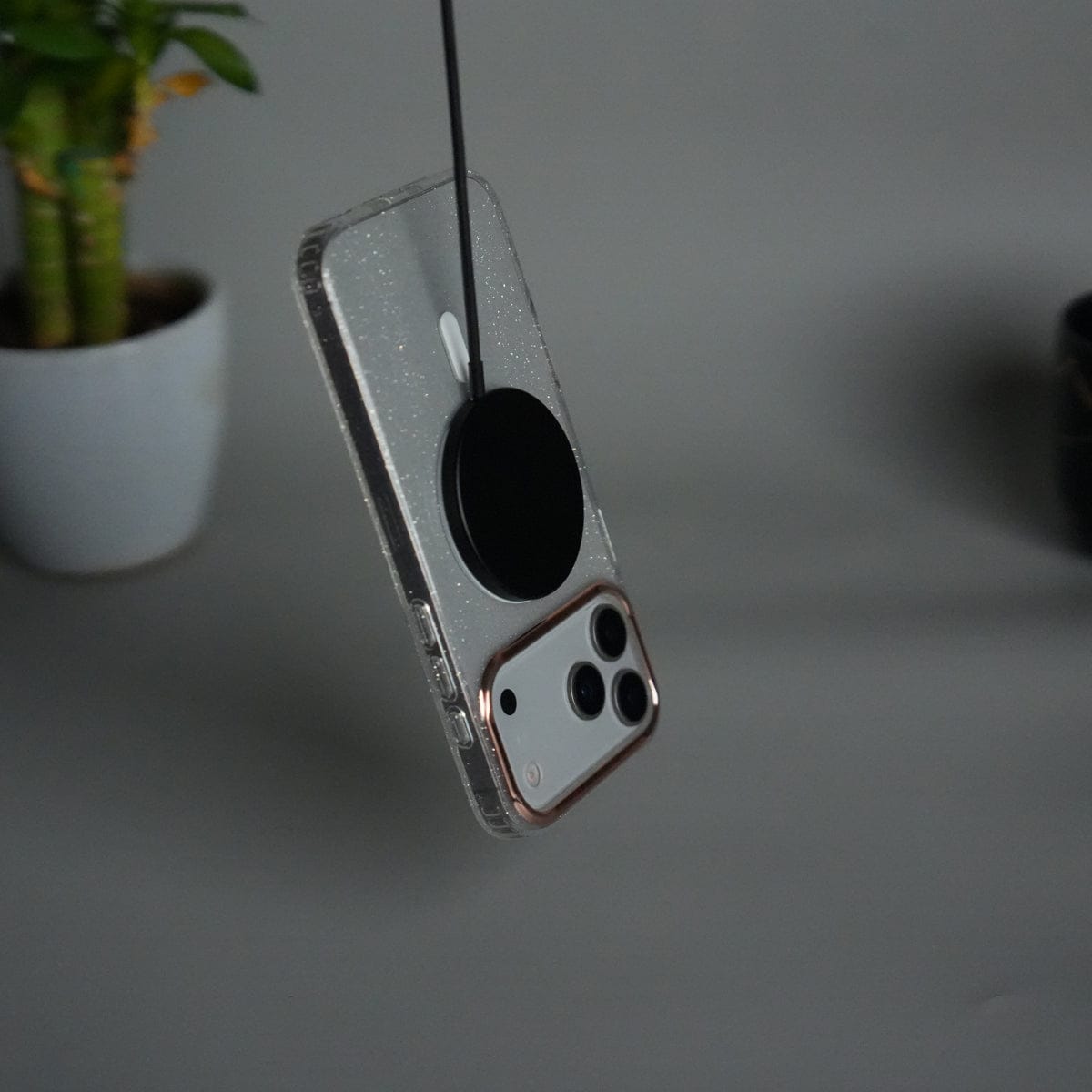 iPhone 17 Series Glitter MagSafe Case | Transparent Cover with Sparkle Finish & Metallic Camera Bumper