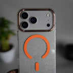 iPhone 17 Series Glitter MagSafe Case | Transparent Cover with Sparkle Finish & Metallic Camera Bumper