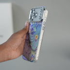 iPhone 17 Series Luxury 3D Oil Painting Floral Design Glitter Lens Protection Stand Cover