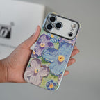 iPhone 17 Series Luxury 3D Oil Painting Floral Design Glitter Lens Protection Stand Cover