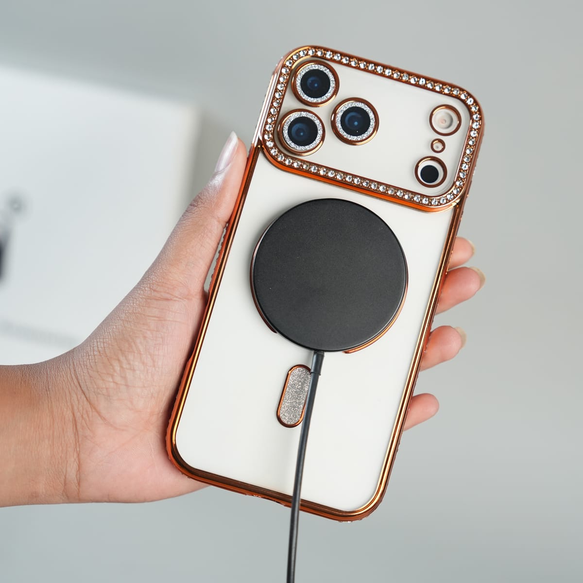 iPhone 17 Series Luxury Crystal MagSafe Case with Rhinestone Camera Frame