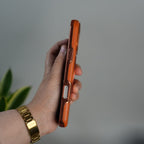 iPhone 17 Series Luxury Leather Magnetic Ring Case | Metal Camera Frame and Kickstand Cover | Orange
