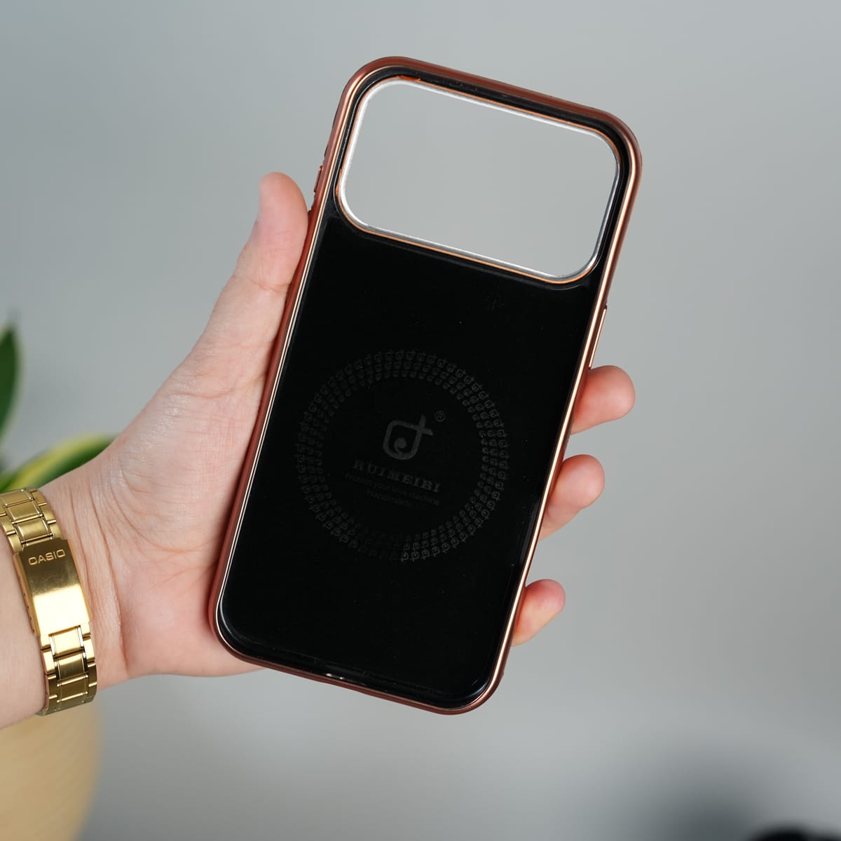 iPhone 17 Series Luxury Leather Magnetic Ring Case | Metal Camera Frame and Kickstand Cover | Orange